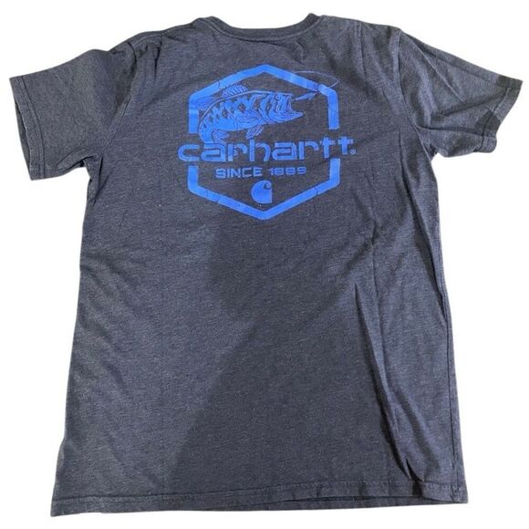 Carhartt size Large graphic tshirt graphic short sleeve blue fish 1889 - Picture 2 of 5